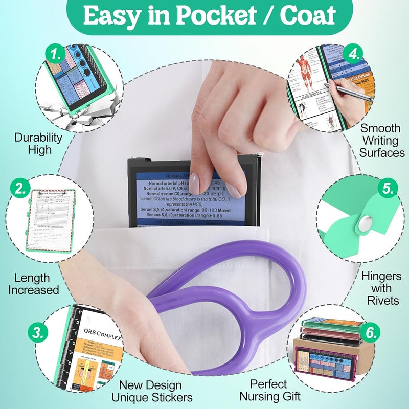 NECEG Nursing Clipboard Foldable-4 Layers Aluminum Nurse Foldable Clipboard Nursing Medical Edition Cheat Sheets, Pocket Size Pen Clip for Nurses Students School and Doctors- Mint Christmas Gifts Idea - Image 3